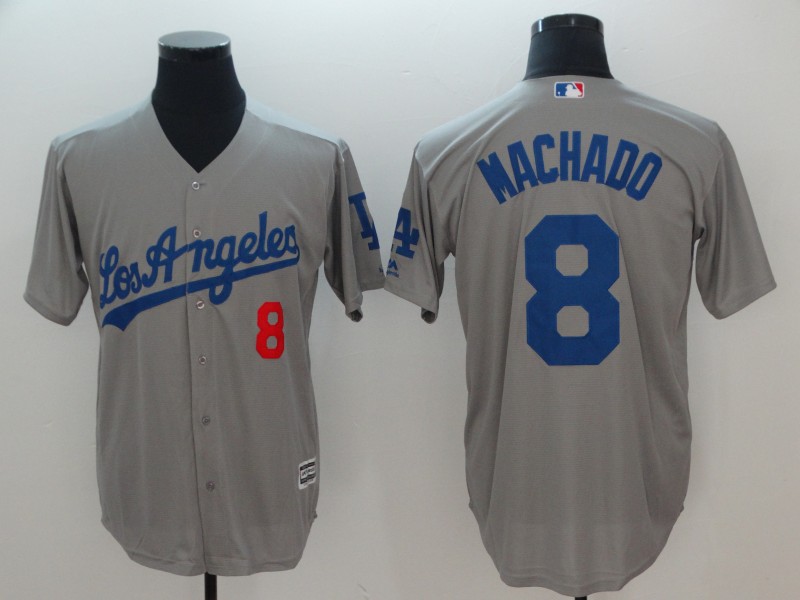 Men Los Angeles Dodgers #8 Machado Grey Game MLB Jerseys->women nfl jersey->Women Jersey
